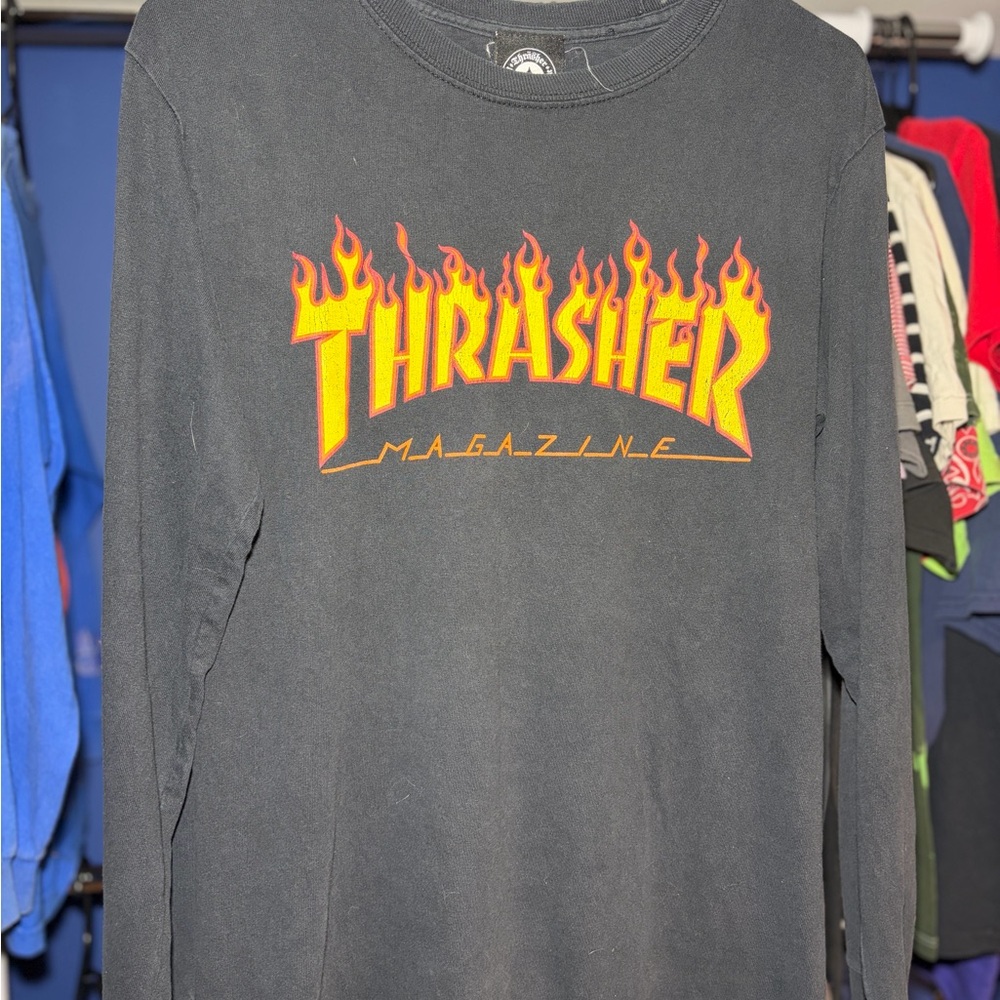 Thrasher Flame Logo Black Long-Sleeve Shirt